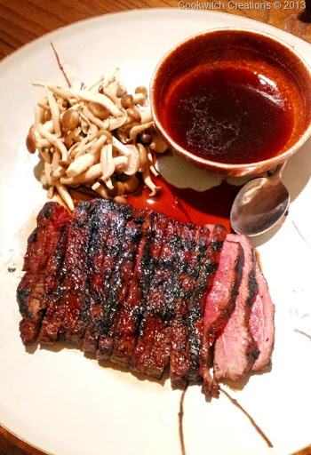Barbecue Flatiron steak with pickled shimeji