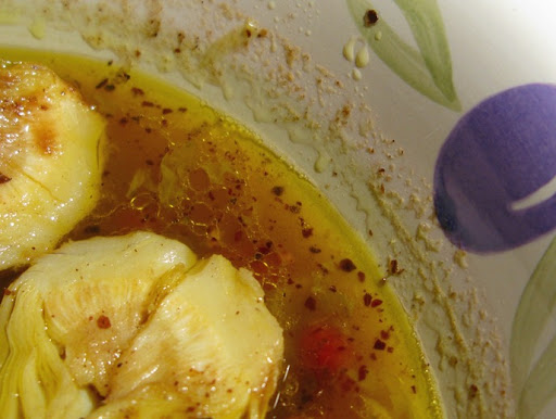 Artichoke bean vegetable soup close up