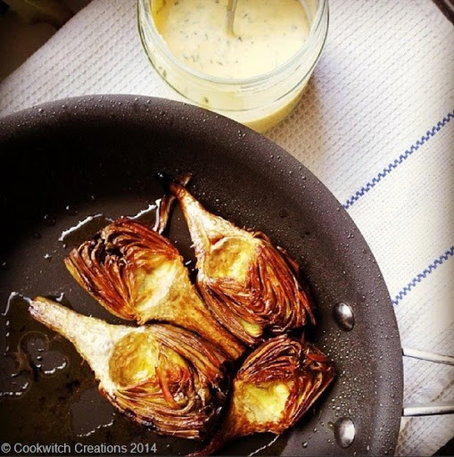 Roasted baby chokes and hollandaise