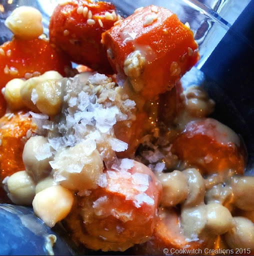 Carrots with tahini, chick peas and sea salt
