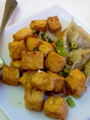 Tofu with chilli and veggie dumplings